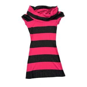 Vtg Y2K Express Drape Cowl Neck Knit Top Dress Striped McBling Glam Club XS Pink